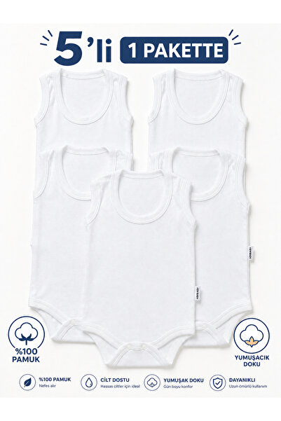 Baby Cotton Combed Cotton Crew Neck 5-Piece Singlet Body 100% Cotton 0-24 months