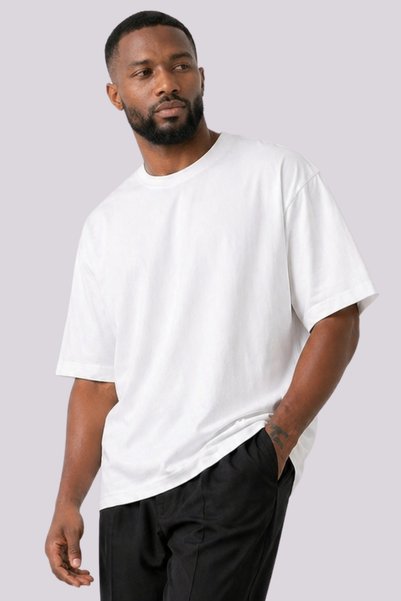 Gizrain Men's Oversize White Breathable Soft Textured Fabric Comfortable Fit Basic T-Shirt