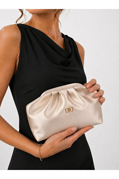 mossi Γυναικείο χρώμα δέρματος/μπεζ σατέν ψεύτικο δερμάτινο λουράκι Clutch κα...