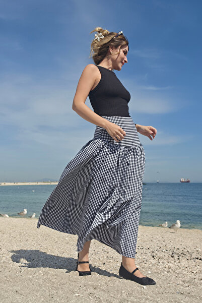 The Champ Clothing Γυναικεία καρό μάξι φούστα Belle σε μαύρο χρώμα – Ψηλόμεση...