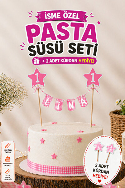 TOI SHOP Kişiye Özel İsimli Pasta Üstü Süsü, Doğum Günü Pasta Süsü, Flama Ban...