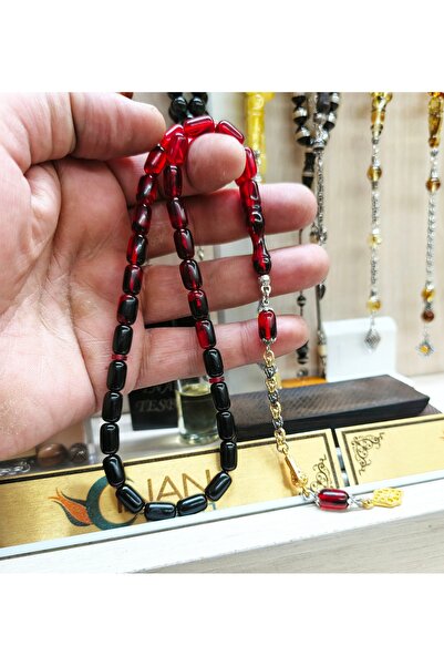 İnan Tesbih Rodaj Coated Special Tasseled Capsule Cut Red Black Fire Amber Pr...