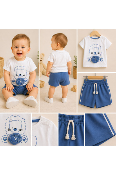 air baby Baby Boy Lion Print 2-Piece Summer Set – Cotton Short Sleeve T-Shirt...