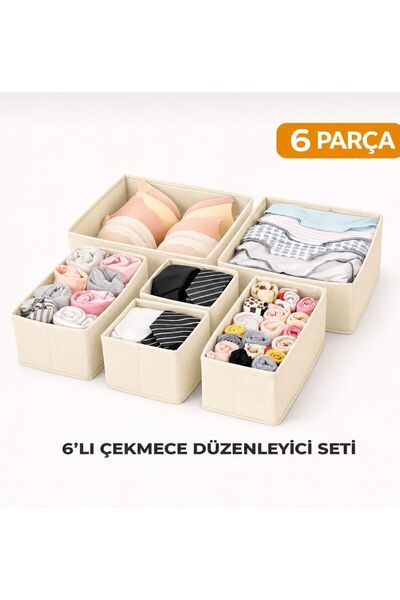 HERA CONCEPT 6'lı Çekmece Dolap Içi Düzenleyici Kutu Set-KREM