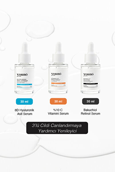 YOUNO CARE 3'lü Cildi Canlandırmaya Yardımcı Yenileyici Günlük Bakım Seti | C...