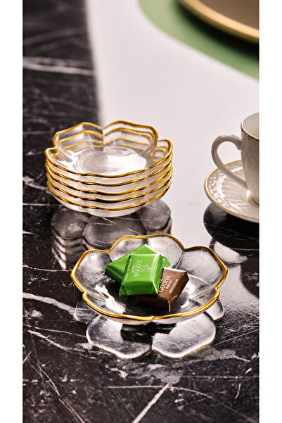 İnova Home Decor Gold Detaylı Selin Mini Cam Çerezlik-Sosluk Takımı 6'lı