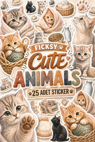 Ficksy Cute Cat Sticker Set - 25 Sticker Stickers