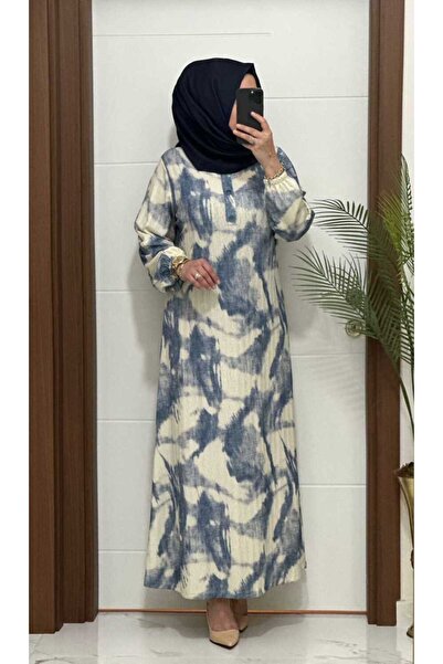 MODA ALMİRA 25361 K 100 MAVİ YENİ SEZON MERSERİZE PINAR ELBİSE