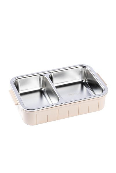 Tantitoni 2-Section Beige Stainless Steel Rectangular Food Carrying Container 750ml