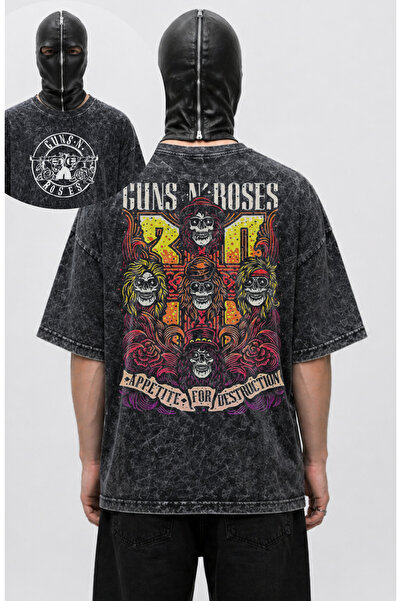 Fuddy Moda Унісекс футболка Guns N Roses з принтом на спині, випрана, оверсай...