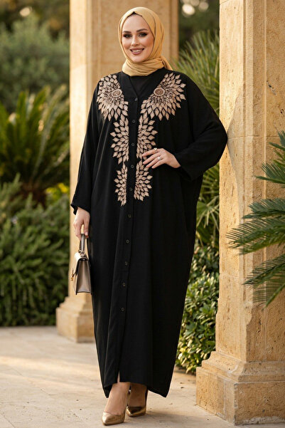N.S NEVA STYLE فستان حجاب أسود منقوش بالترتر 21003S