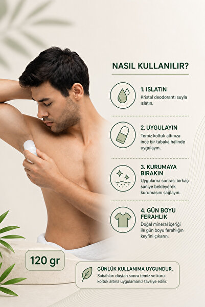 LaNaturel Erkek Kristal Deodorant 130 g – Kokusuz, Alüminyumsuz Doğal Mineral Tuz Taşı