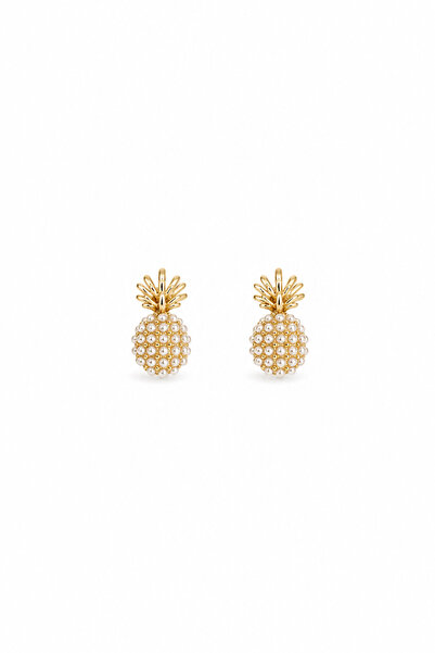 DEMOKAN Kadın Küpe 14k Gold Renk İncili Ananas Premium Minimal Kararmaz Küpe