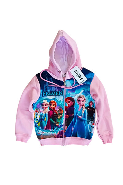 Frozen 3d Baskılı Polarlı Kız Çocuk Uzun Kollu Sweat Shirt 3 - 8 Yaş Pembe
