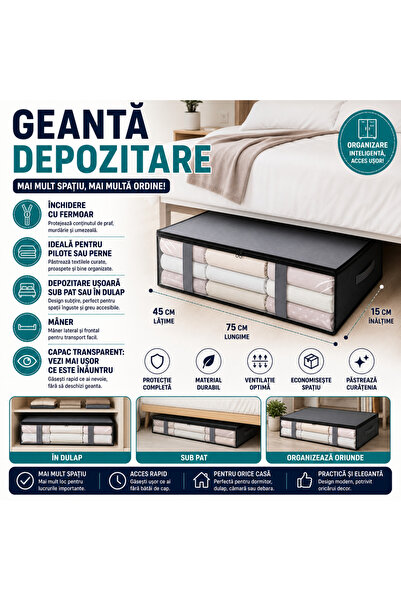 SMARTECH Geantă de depozitare a hainelor sub pat, închidere cu fermoar, rezis...