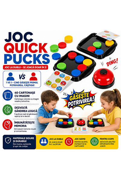SMARTECH Joc de logică Quick Pucks, 16 discuri, 40 cărți cu imagine, clopot, ...