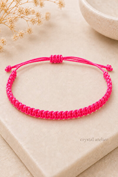 Crystal Atelier Unisex Highlighter Pink Macrame Knitted Elevator Adjustable B...