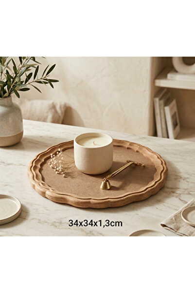 Home Ahşap-boyanabilir-yuvarlak-büyük boy dekoratif Sunumluk Tepsi