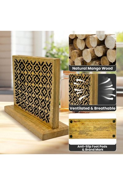 Souq DESIGNS Knife Block – Wooden Knife Holder Countertop | Hand-Carved Knife Stand for Kitchen | Non Magnetic Knife Organizer Mango Wood | Universal Knife Storage | Black Carved Finish 1 Pc