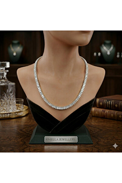 Butik Zirkon Taşlı Baget Kesim Gold & Gümüş renk Su Yolu Çelik Kolye ve Bilek...