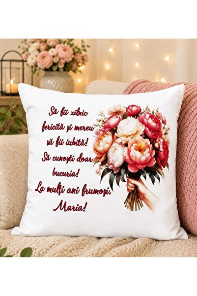 OEM Pernă Personalizată cu Mesajul"La mulți ani frumoși, Maria!,, 40x40 cm