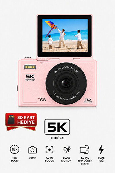 SEYUTECH 5K Dijital Video Kamera 75 MP 18X Zoom Flaşlı 3” Flip Ekranlı SD Kar...