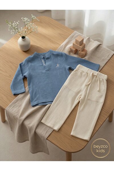 Junior Class Boy's Embroidered Muslin 2-Piece Set