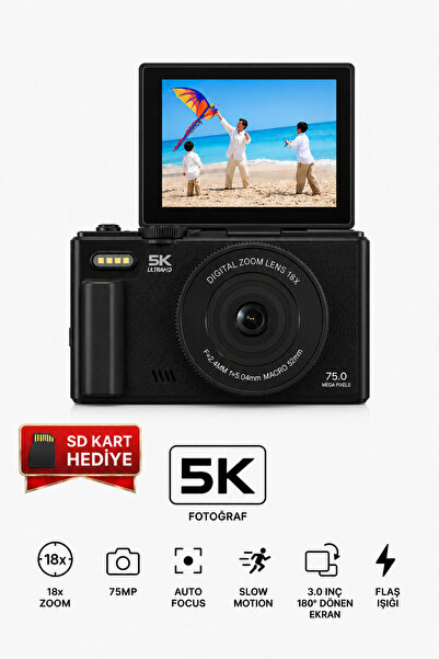 SEYUTECH 5K Dijital Video Kamera 75 MP 18X Zoom Flaşlı 3” Flip Ekranlı SD Kar...