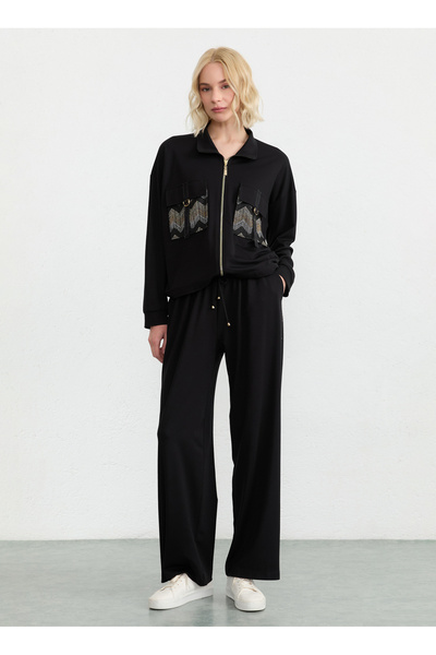 Selen Siyah Kadın Taşlı Pantolon 26YSL5591