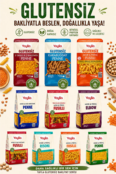 Yayla 10 Lu Doğal Glutensiz Makarna serisi 400 Gr(Elbow-Penne-Fusulli-Risoni)