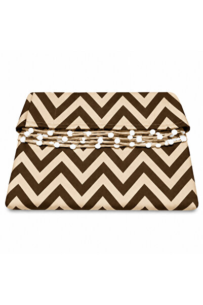 İM&YA Bağcıklı Halkalı Kornişli Kahve-Krem Zikzak Balkon Perdesi Gölgelik Branda