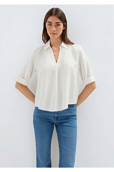 Mavi M1211612 Tricou cu dungi pentru femei ALB