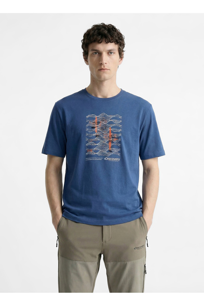 Discovery Expedition D6SM-TST3788 INDIGO Bisiklet Relaxed Baskılı Erkek T-Shirt