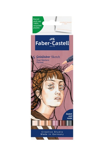 Faber Castell Μαρκαδόρος Σκίτσου με 2 Μύτες, Σετ 6 τεμαχίων, Πορτρέτο, GOLDFA...