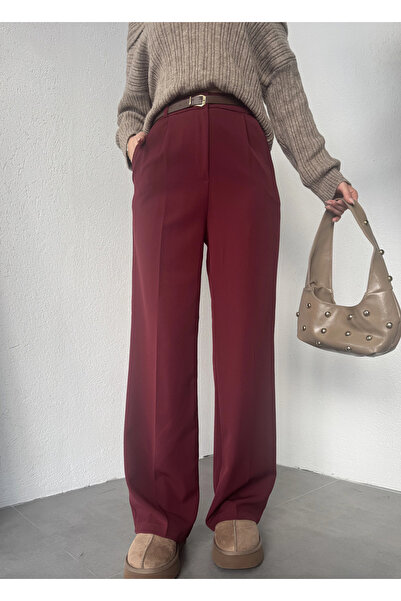 asfamoda Pantaloni Palazzo cu picior larg, Bordeaux, pentru femei