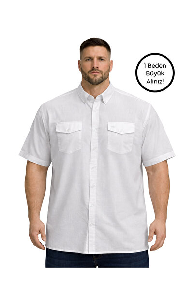 BattalModa قميص رجالي أبيض كبير الحجم بجيبين وأكمام قصيرة 3XL-4XL-5XL-6XL-7XL...