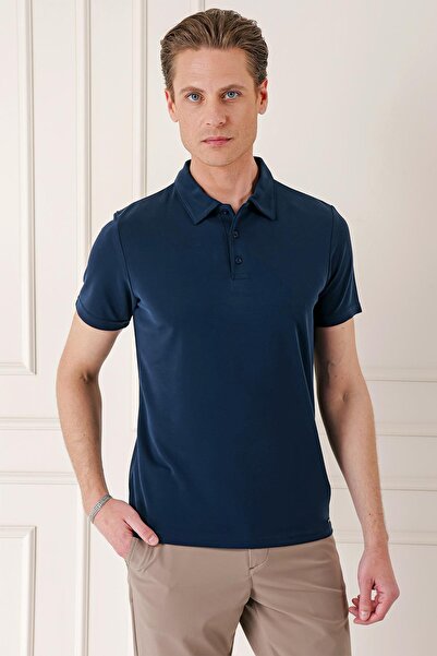 Efor Slim Fit Düğmeli Pamuklu Lacivert Polo Yaka Tişört Ts 879