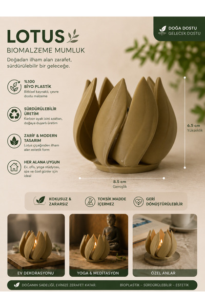 zulya Lotus Tasarımlı LED Mumluk | Dekoratif Aydınlatma | Minimal & Modern Ab...