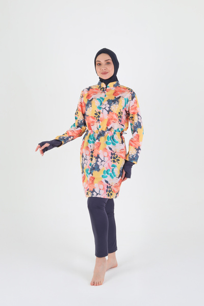Rosto Fashion Costum de baie complet acoperit, cu model în stil acuarelă, cul...