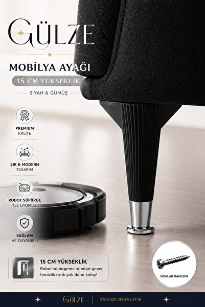 GÜLZE (15 cm) GÜMÜŞ Pabuçlu -Nefes Model- Mobilya Ayağı (Mobilya Ayağı, Dolap...
