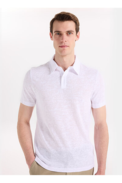 Fabrika Beyaz Erkek Slim Fit Flamlı Polo T-Shirt F6SM-TST 2901