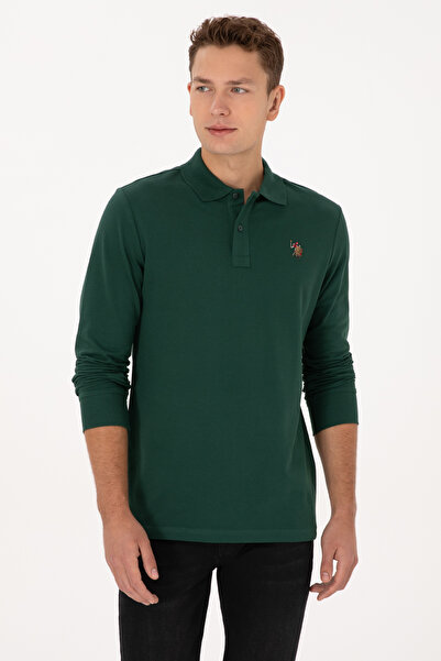U.S. Polo Assn. Erkek Regular Fit Polo Yaka Koyu Yeşil Basic Sweatshirt 50313...