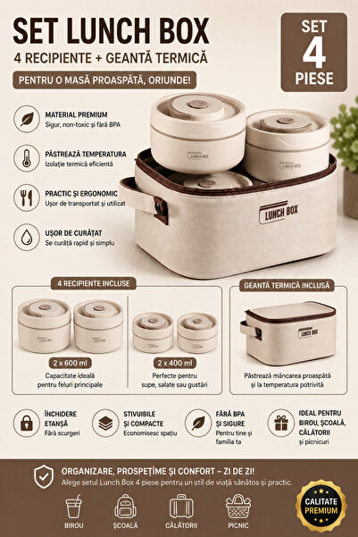OEM Homeroy 4-piece set with carrying lid, 440ml + 600ml stainless steel inte...