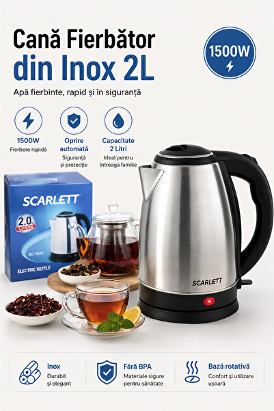 scarlet HomeRoy – Stainless Steel Kettle Mug 2L, 1500W, Automatic Shut-Off