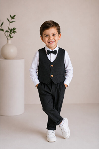 tinytrends Erkek Bebek&Çocuk Yelekli Çizgili Takım Elbise Özel Gün Doğum Günü Party