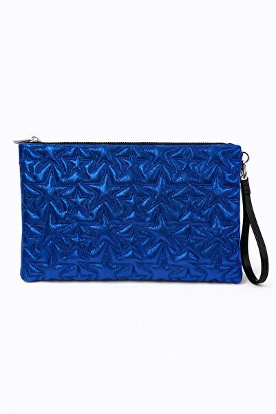 Ecrou Yıldız Desenli Saks Parlak Portföy & Clutch Çanta Çıkarılabilir Bilekli...