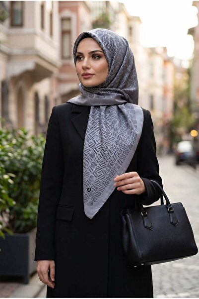 Vissona 100% Μεταξωτό Twill με Έθνικ Μοτίφ, Γκρι - Μαύρο Χρώμα 90x90 Μέθοδος ...
