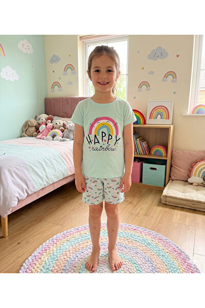 elmas kids Κοριτσίστικο σετ καλοκαιρινής πιτζάμας με 100% βαμβακερό πράσινο κ...