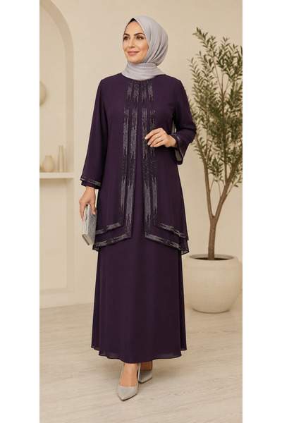 Giyinen Mağazaları Rochie de seară elegantă pentru mamă, cu broderie în piatr...
