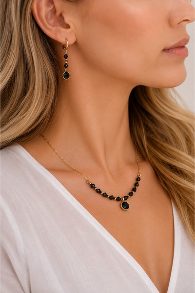 Camellie KY Jewels Noir Belle | Premium Kristal Siyah Taşlı Altın Kaplama Kol...
